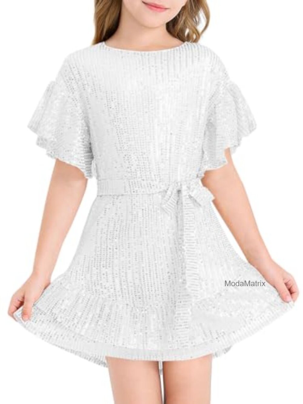 Girls Sequin Dress Ruffle Party Flower Girl Dress 5-14 Years